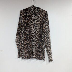 Cleo Animal Print Long Sleeve Turtleneck Shirt Brown Black Size XXL